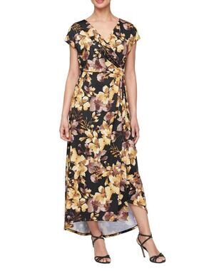 NWT SLNY SL Fashions Print Faux Wrap Maxi Dress Women's Size 6
